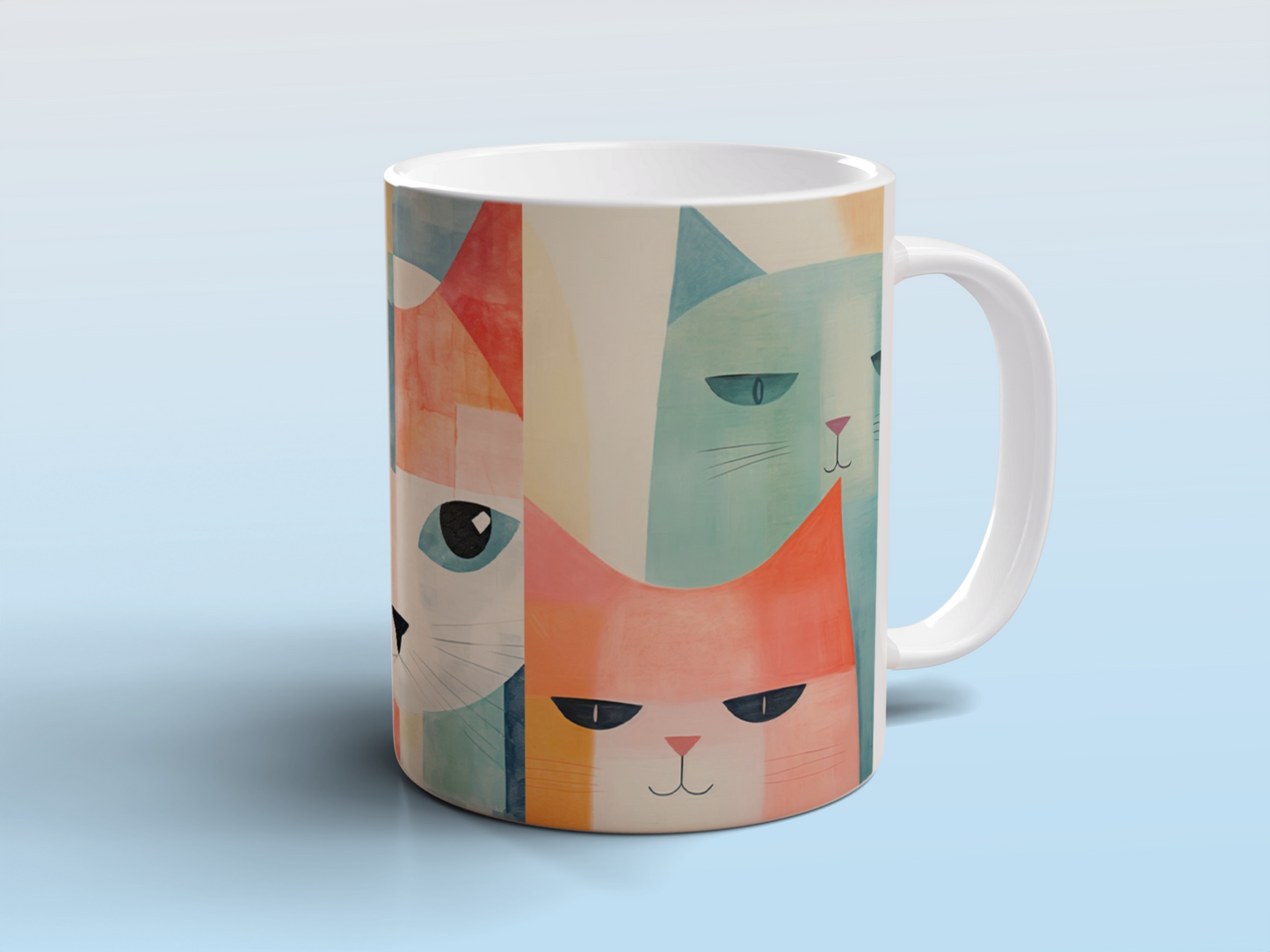Cat Mug – Cute Cat Lover Gift – Colourful Abstract Art Mug – Funny Cat Tea Mug