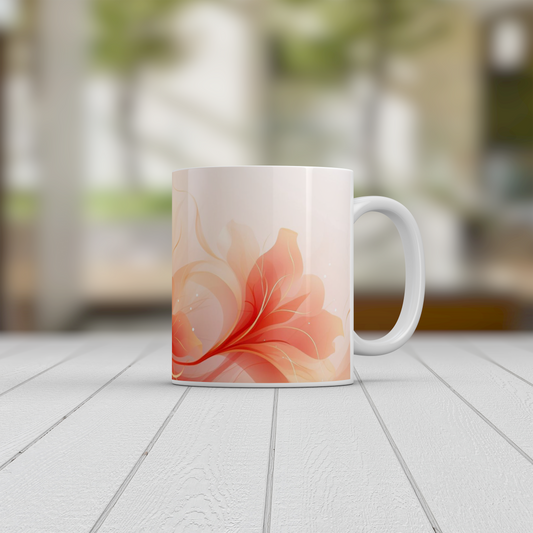 Abstract Floral Mug | Peach Coral Ceramic Coffee Tea Mug Modern Flower Art
