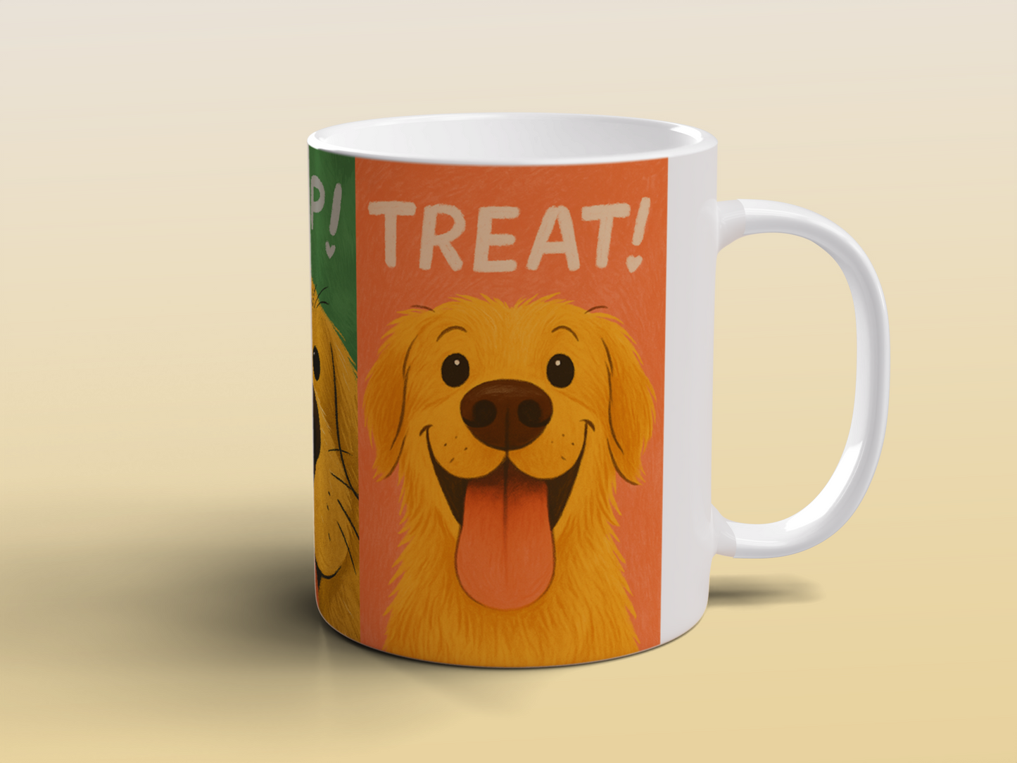 Golden Retriever Funny Mug – Cute Dog Coffee Mug, Woof Boop Treat Design, 11oz Ceramic Gift for Dog Lovers