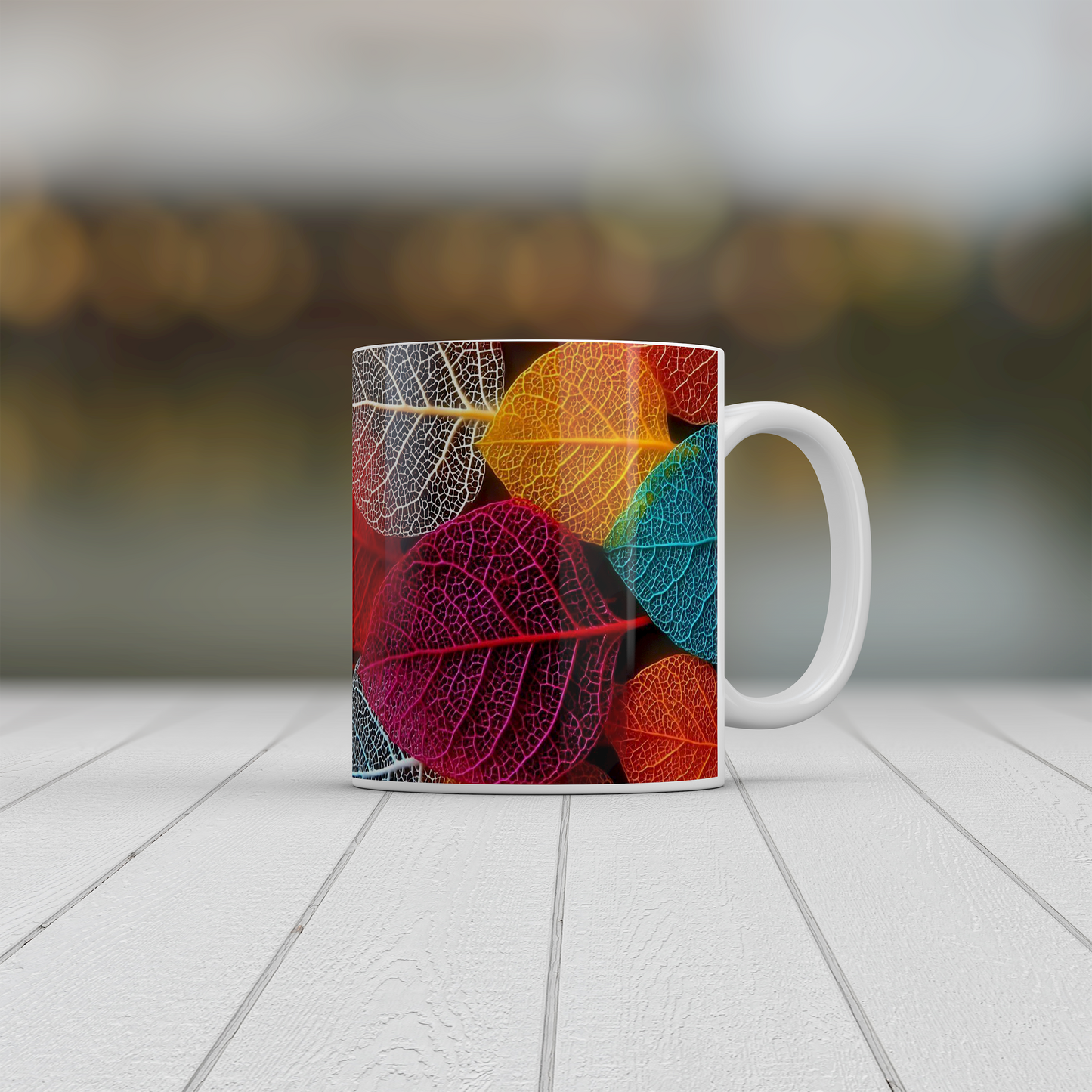 Colourful Skeleton Leaves Mug | Botanical Nature Coffee Tea Ceramic Gift