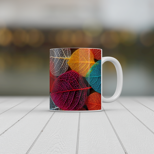 Colourful Skeleton Leaves Mug | Botanical Nature Coffee Tea Ceramic Gift
