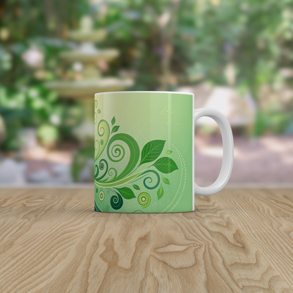 Green Leaf Mug | Eco Inspired Coffee Tea Mug | Nature Pattern Gift for Everyday