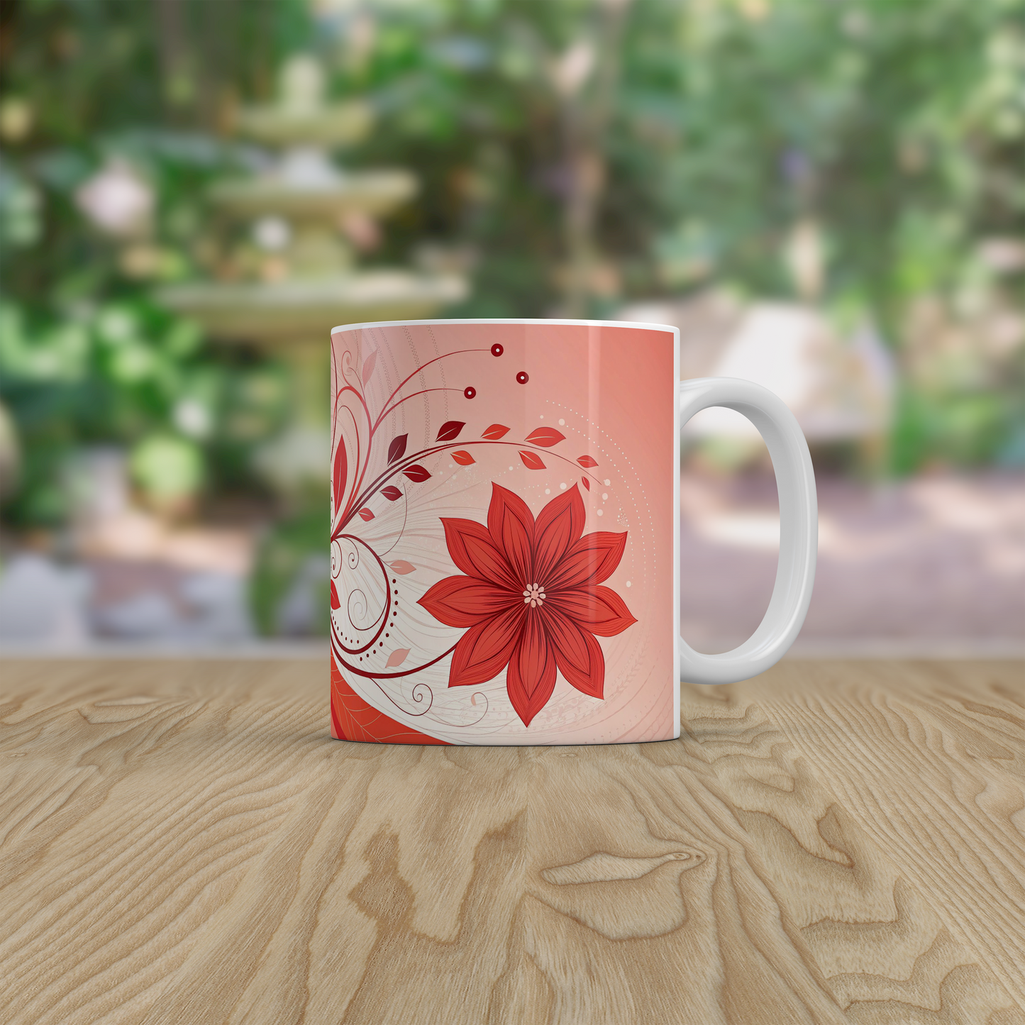 Red Floral Ceramic Mug Tea Coffee Mug Botanical Gift for Her Home Office UK