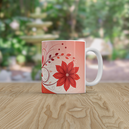 Red Floral Ceramic Mug Tea Coffee Mug Botanical Gift for Her Home Office UK