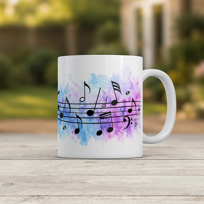 Watercolour Music Notes Ceramic Mug | Piano Gift for Musicians & Music Fans
