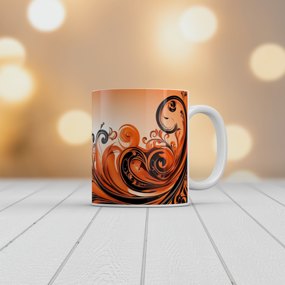 Orange Abstract Swirl Mug | Modern Ceramic Coffee Tea Mug Artistic Gift