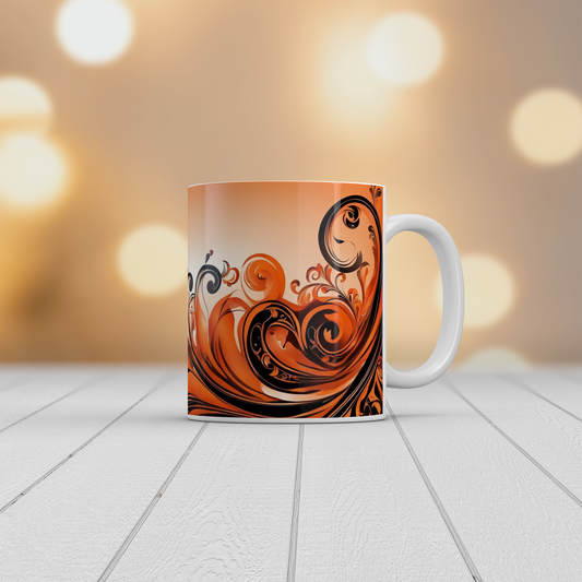 Orange Abstract Swirl Mug | Modern Ceramic Coffee Tea Mug Artistic Gift