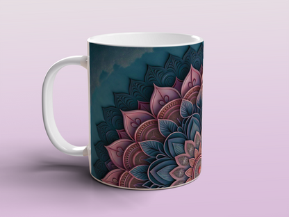 Mandala Lotus Mug | Elegant Floral Ceramic Coffee Tea Mug Boho Gift