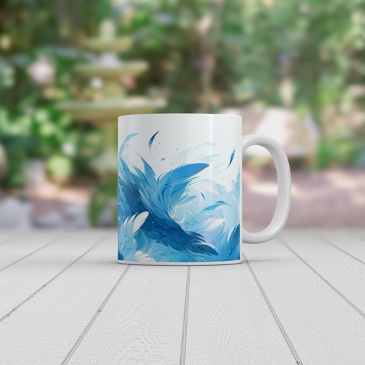 Blue Feather Mug | Artistic Ceramic Coffee Tea Mug Bird Feather Design Gift