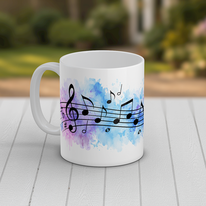 Watercolour Music Notes Ceramic Mug | Piano Gift for Musicians & Music Fans