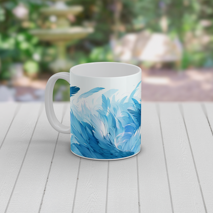Blue Feather Mug | Artistic Ceramic Coffee Tea Mug Bird Feather Design Gift
