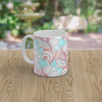 Boho Mandala Ceramic Mug Floral Pattern Tea Coffee Mug Mindfulness Gift UK