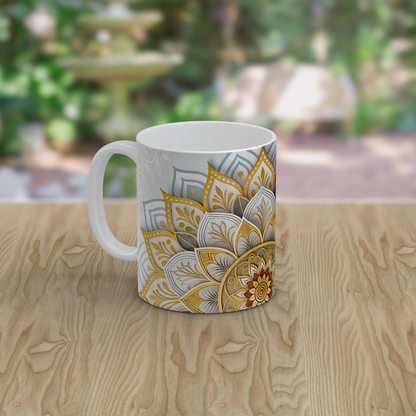 Golden Mandala Mug | Boho Spiritual Coffee Tea Mug Relaxation Gift for Meditate