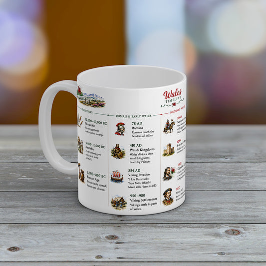 Wales Timeline Mug Welsh History Gift Dragon Flag Historical Coffee Tea Mug