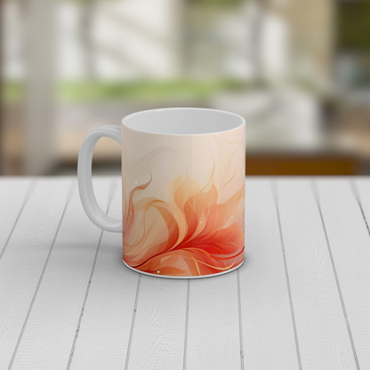 Abstract Floral Mug | Peach Coral Ceramic Coffee Tea Mug Modern Flower Art