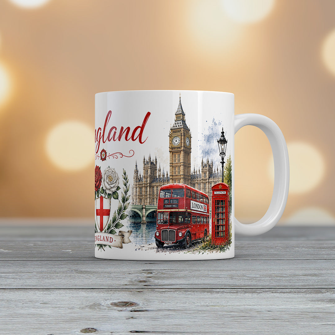 England Mug Red Bus London Landmarks English Flag Rose Souvenir Gift