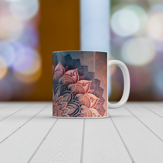 Mandala Lotus Mug | Elegant Floral Ceramic Coffee Tea Mug Boho Gift