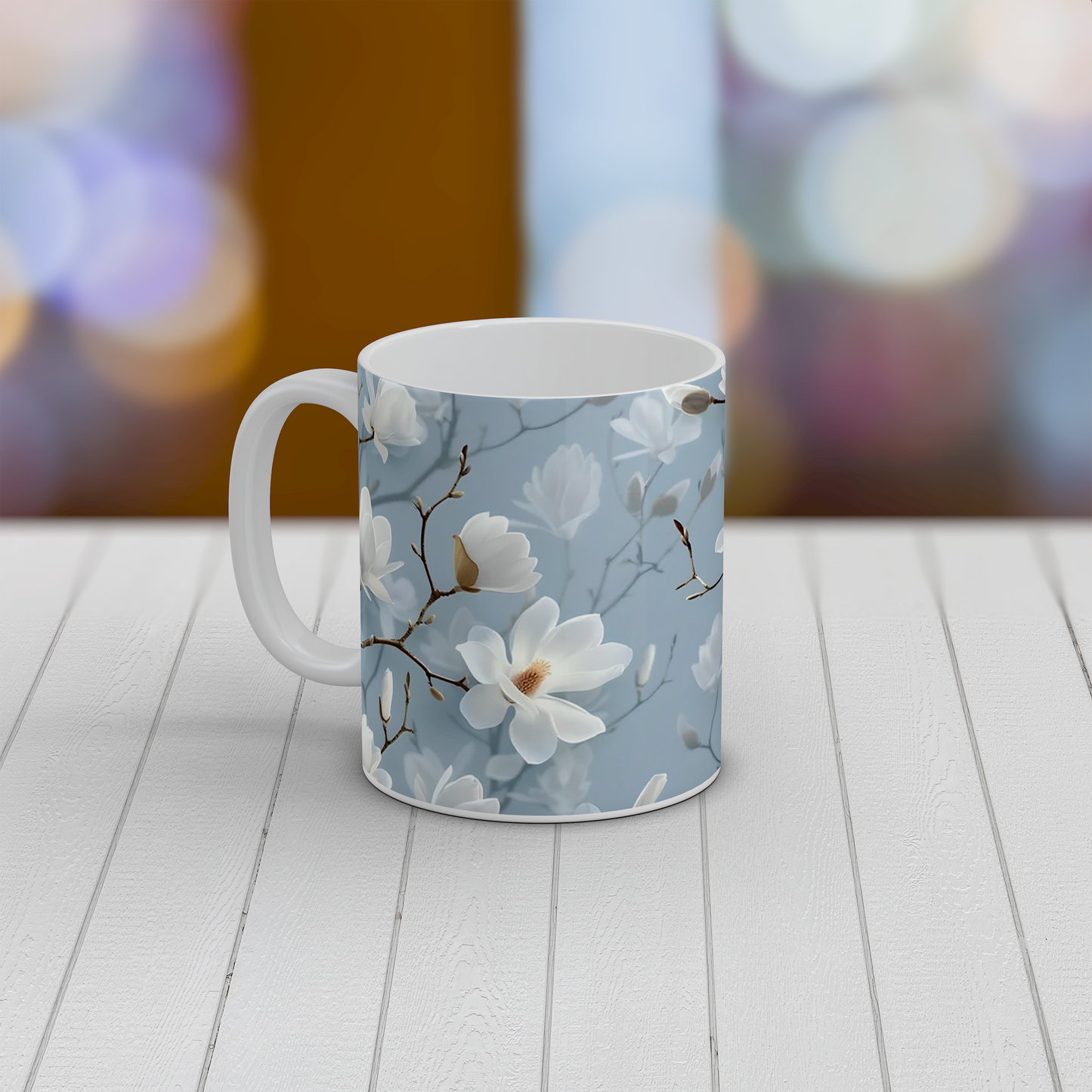 White Magnolia Blossom Mug | Floral Ceramic Coffee Tea Mug Botanical Gift