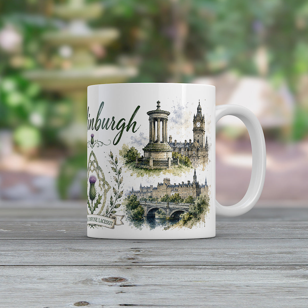 Edinburgh Scotland Mug | Scottish Landmarks & Thistle Souvenir