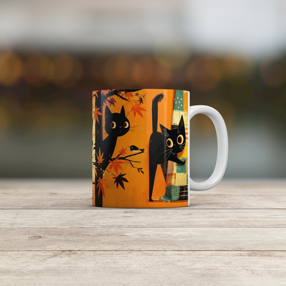 Cute Black Cat Mug - Retro Style - Autumn Vibes