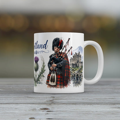 Scotland Mug Scottish Thistle Highland Bagpiper Castle Souvenir Gift