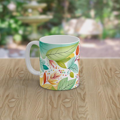 Nature Mug with Colourful Leaves | Botanical Coffee Tea Cup | Vibrant Gift