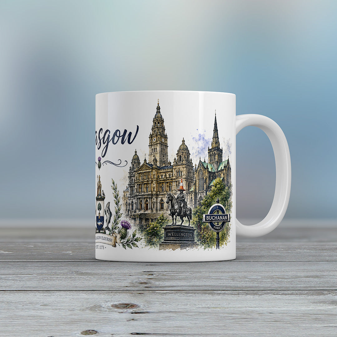 Glasgow Scotland Mug Scottish City Landmarks Thistle Gift Souvenir