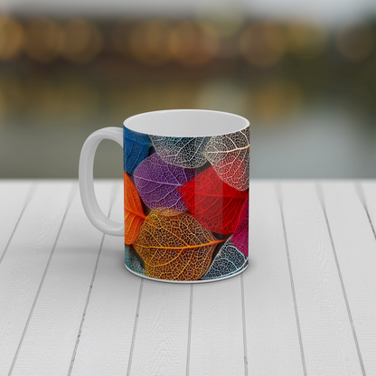 Colourful Skeleton Leaves Mug | Botanical Nature Coffee Tea Ceramic Gift