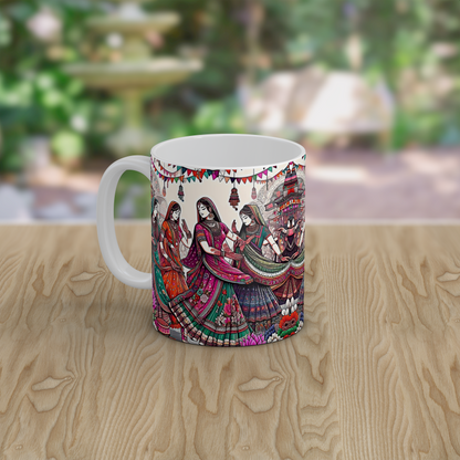 Indian Folk Art Ceramic Mug Colourful Boho Tea Coffee Mug Cultural Gift UK