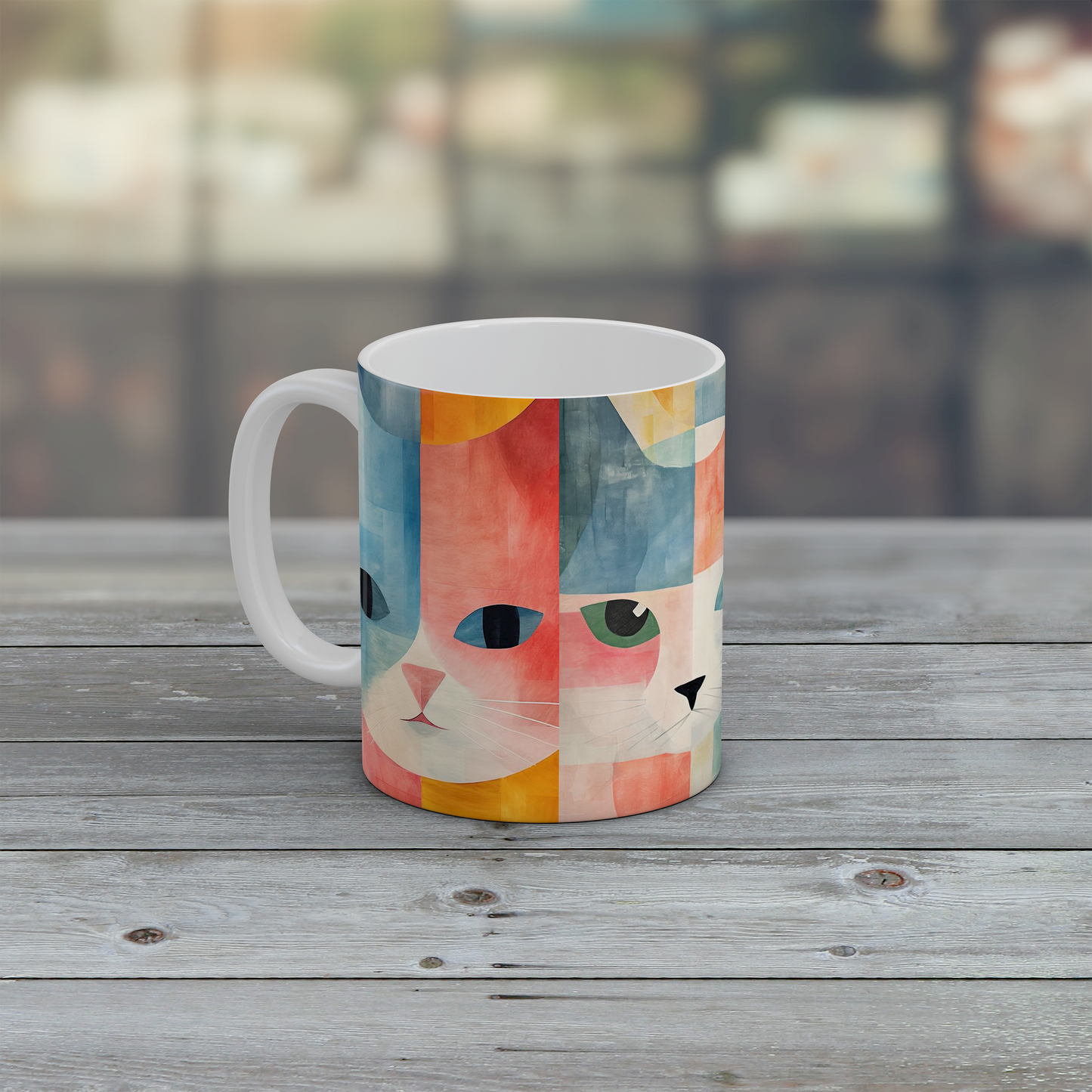 Cat Mug – Cute Cat Lover Gift – Colourful Abstract Art Mug – Funny Cat Tea Mug