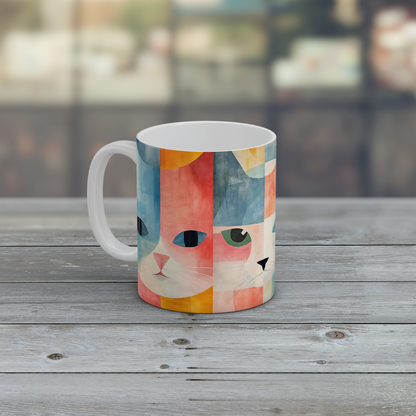 Cat Mug – Cute Cat Lover Gift – Colourful Abstract Art Mug – Funny Cat Tea Mug
