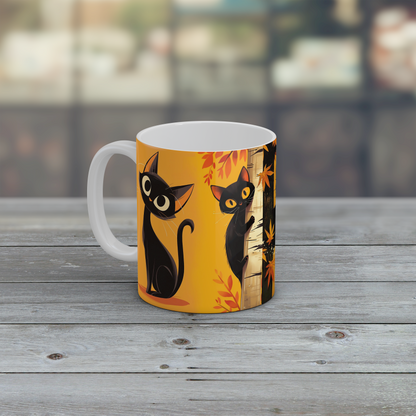 Cute Black Cat Mug - Retro Style - Autumn Vibes