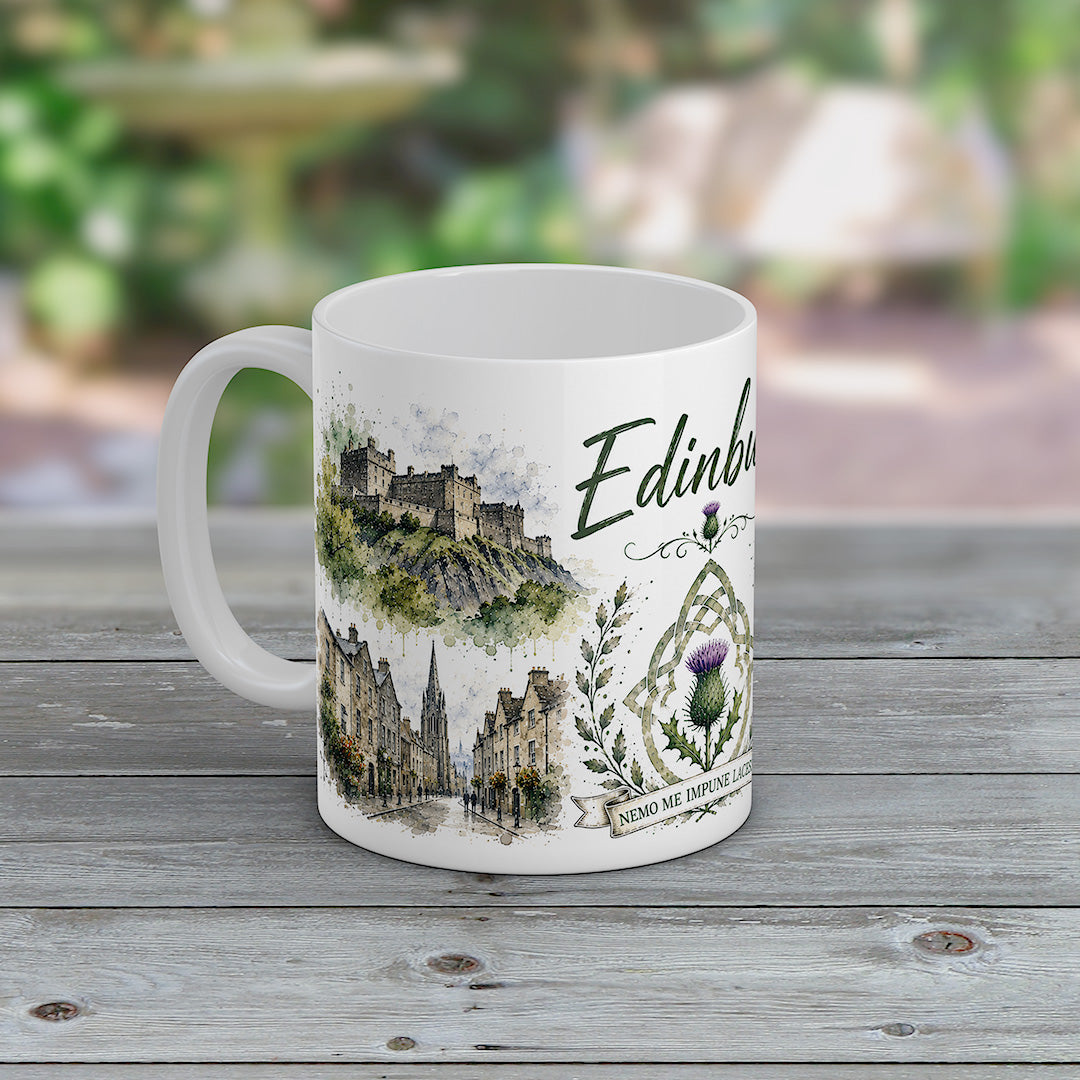Edinburgh Scotland Mug | Scottish Landmarks & Thistle Souvenir