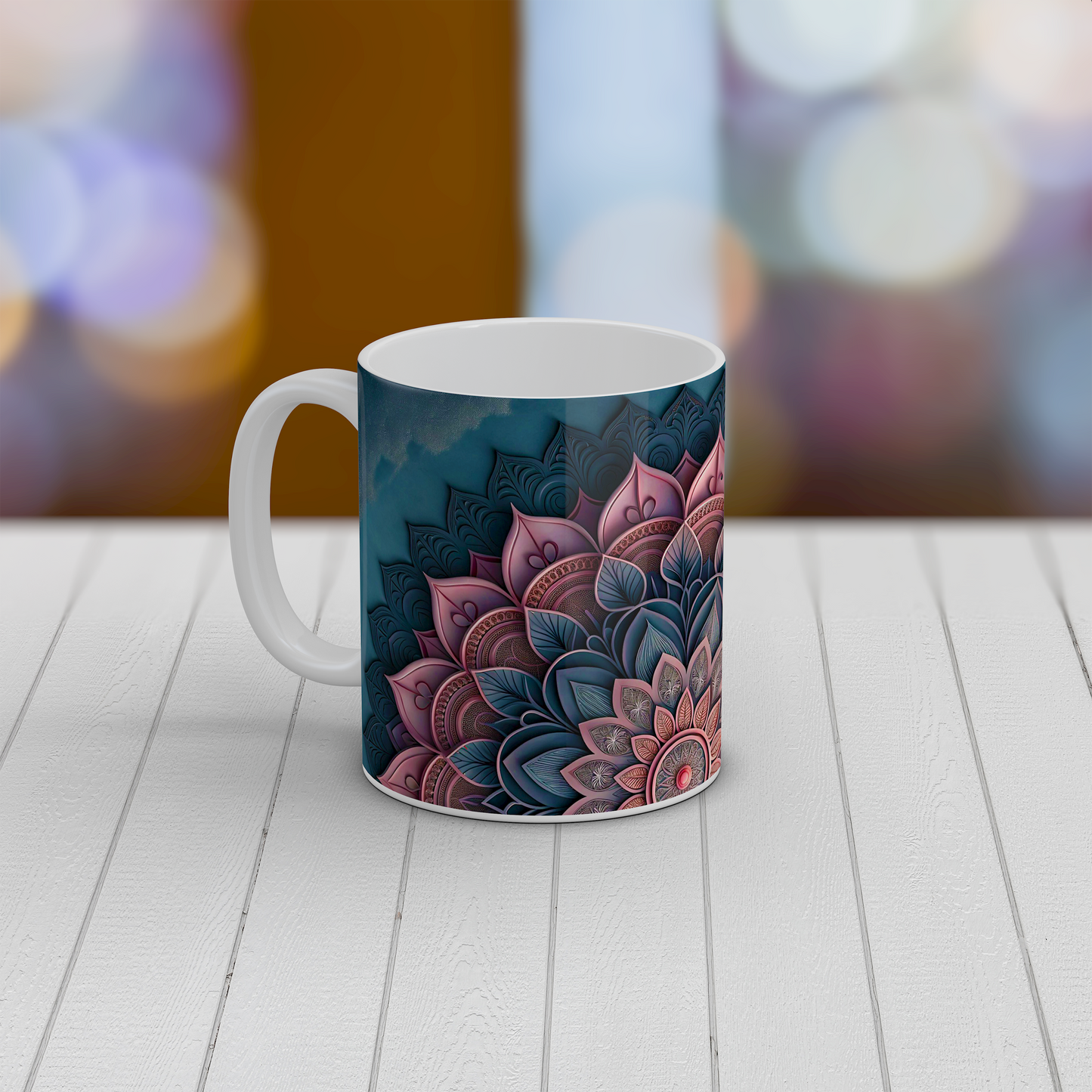 Mandala Lotus Mug | Elegant Floral Ceramic Coffee Tea Mug Boho Gift