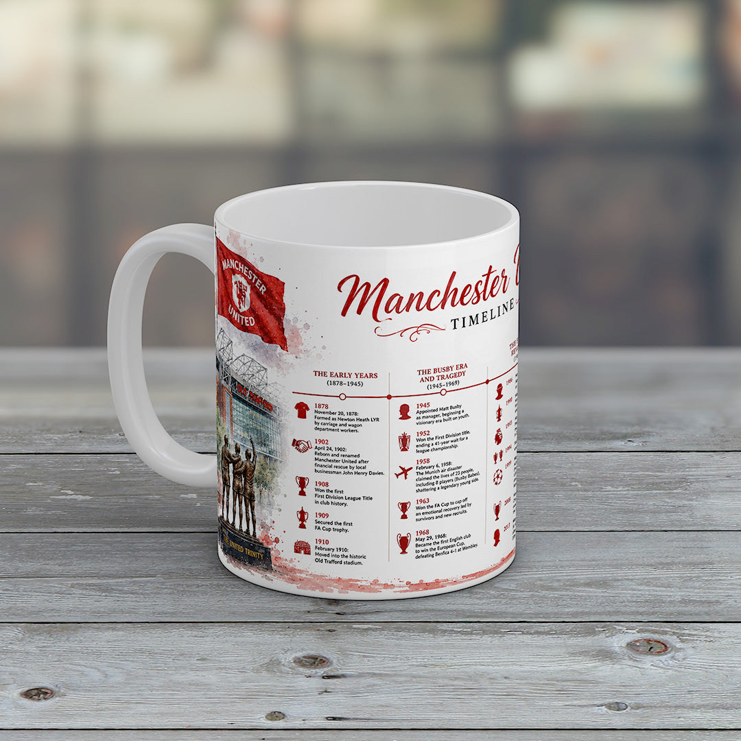 Manchester United History Timeline Mug Football Supporter Gift