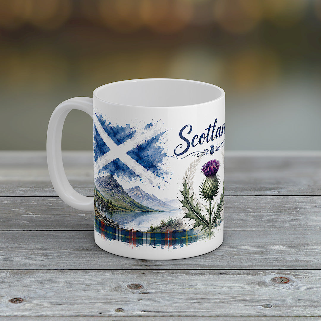 Scotland Mug Scottish Thistle Highland Bagpiper Castle Souvenir Gift