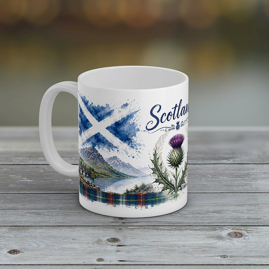 Scotland Mug Scottish Thistle Highland Bagpiper Castle Souvenir Gift