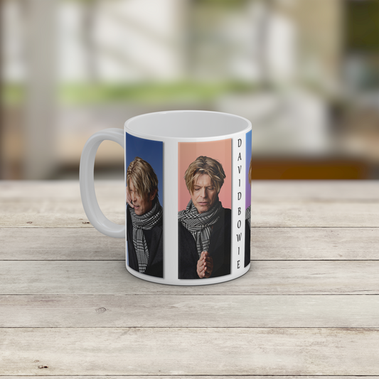 David Bowie Collage Mug Iconic Music Legend Portrait Ceramic Coffee Mug 11oz