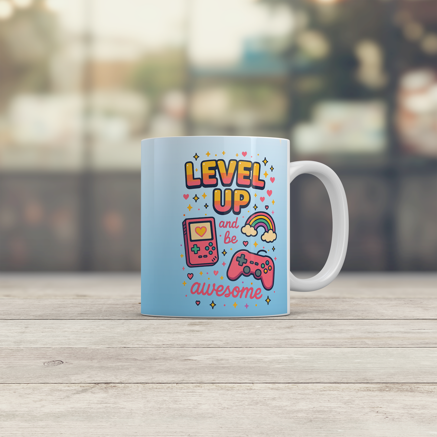 Level Up and Be Awesome Gamer Mug Cute Gaming Gift Retro Video Game Mug