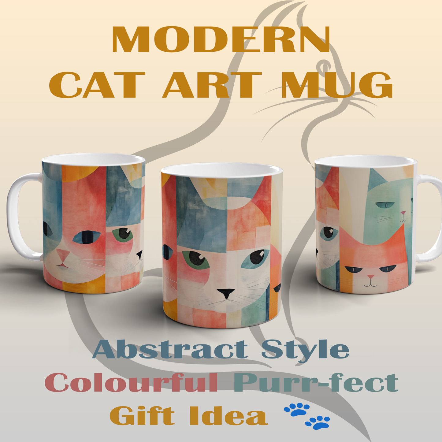 Cat Mug – Cute Cat Lover Gift – Colourful Abstract Art Mug – Funny Cat Tea Mug