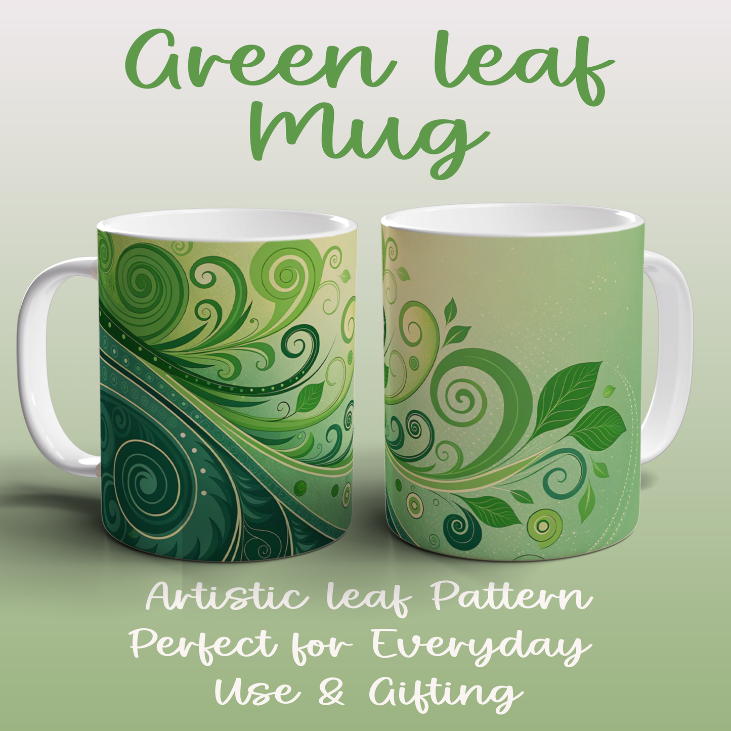 Green Leaf Mug | Eco Inspired Coffee Tea Mug | Nature Pattern Gift for Everyday