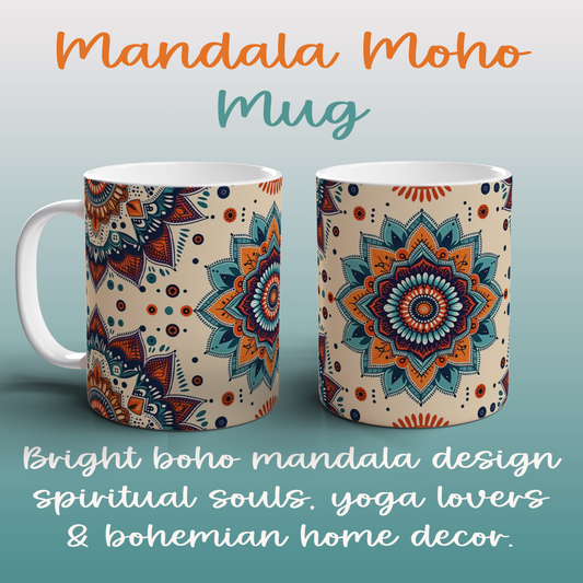 Mandala Mug Boho Style | Colourful Coffee Tea Cup | Spiritual Yoga Gift