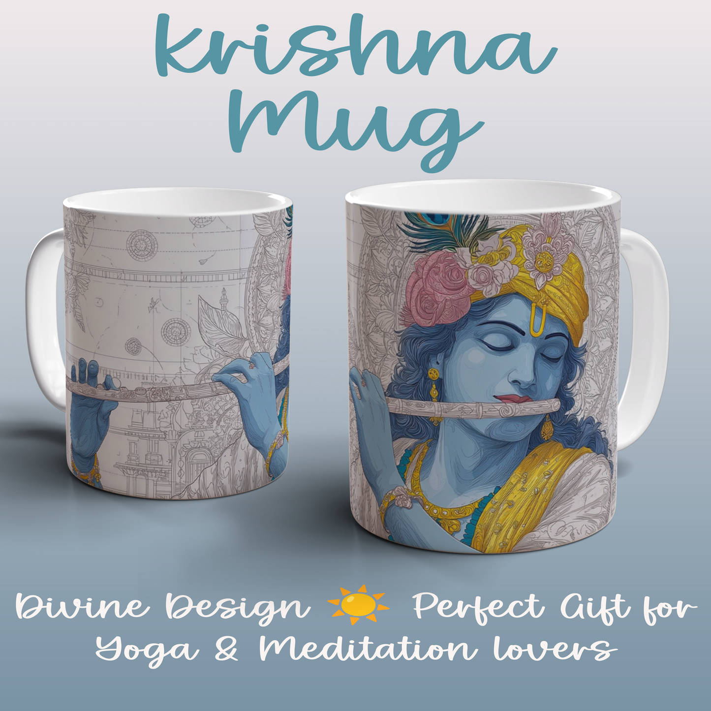 Krishna Mug | Divine Yoga Meditation Mug | Spiritual Hindu Art Coffee Tea Gift