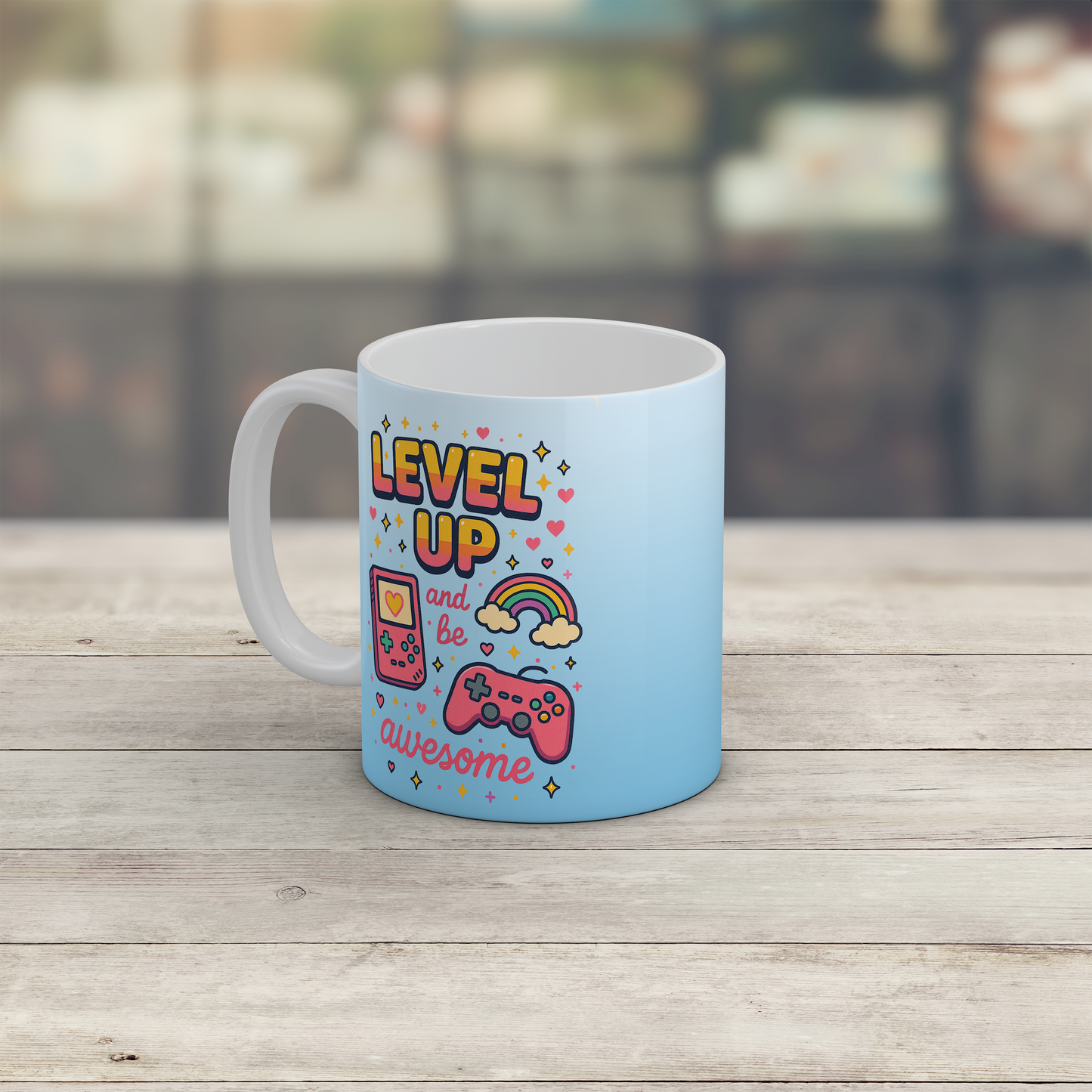 Level Up and Be Awesome Gamer Mug Cute Gaming Gift Retro Video Game Mug