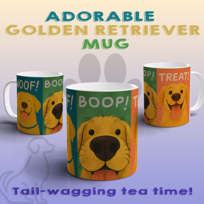Golden Retriever Funny Mug – Cute Dog Coffee Mug, Woof Boop Treat Design, 11oz Ceramic Gift for Dog Lovers