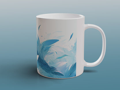 Blue Feather Mug | Artistic Ceramic Coffee Tea Mug Bird Feather Design Gift