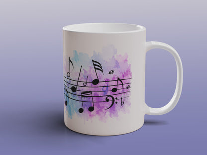Watercolour Music Notes Ceramic Mug | Piano Gift for Musicians & Music Fans
