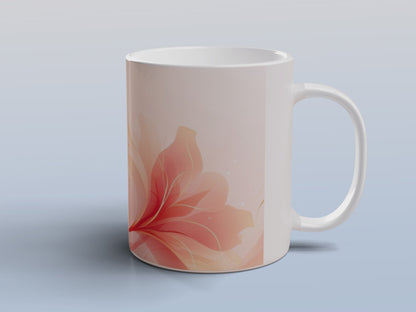 Abstract Floral Mug | Peach Coral Ceramic Coffee Tea Mug Modern Flower Art