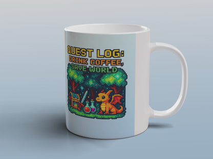 Retro RPG Gamer Mug Pixel Art Fantasy Dragon Gaming Coffee Mug Gift for Gamers