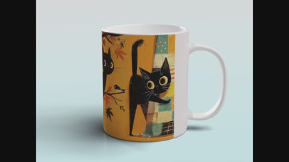 Cute Black Cat Mug - Retro Style - Autumn Vibes